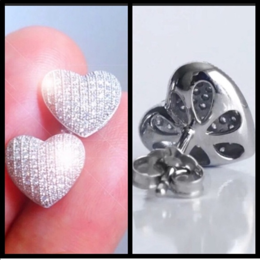 Lab created micro pave heart diamond earrings